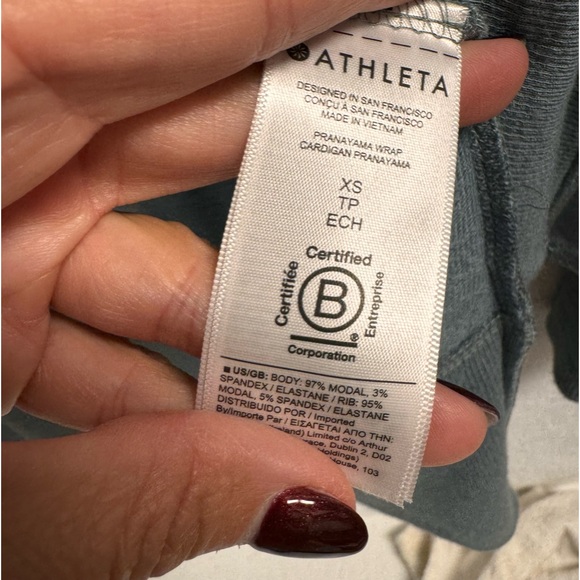 Athleta Pranayama Wrap Slate Gray Blue Pocket Wrap CardiganWomans Oversized XS - Picture 7 of 8